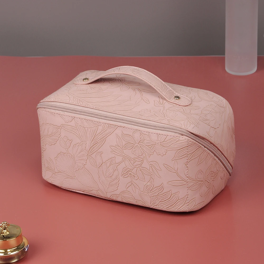 

Floral Pattern Pu Leather Cosmetic Bag Women Portable Travel Toiletries Storage Organizer Girls Makeup Pouch Waterproof Handbags