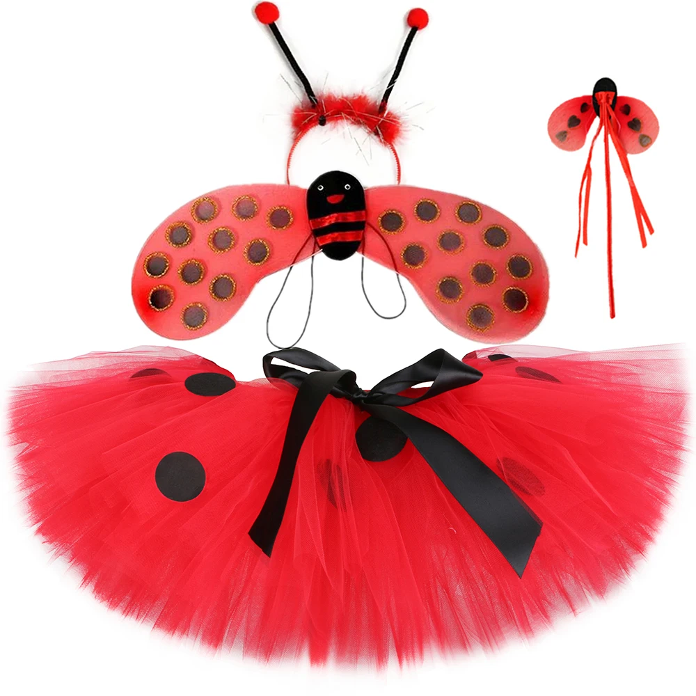 Girls Ladybird Tutu Skirt Set Red Dots Toddler Baby Tutus Fluffy Tulle