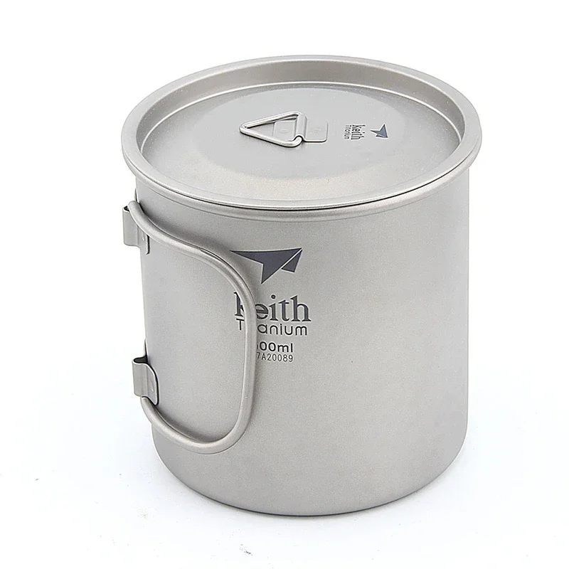 Keith Titanium Single-wall Mug with Folding Handle and Lid Outdoor Camping Travel Hiking Cups 220ml-500ml 6