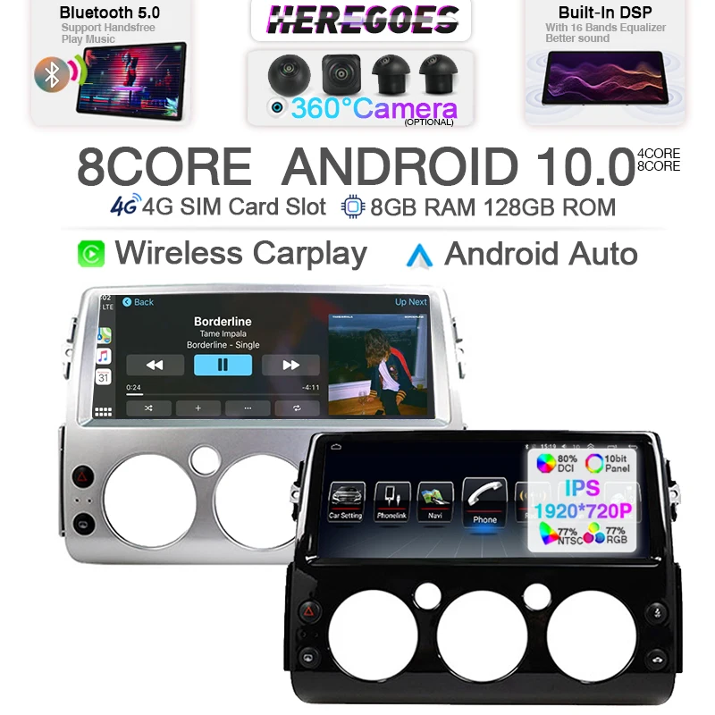 Carplay 2 Din Android 10 Car Multimedia Player For toyota fj cruiser 2007-2017 Navi GPS Radio 8G+128GB 4G+Wifi DSP Audio Stereo |