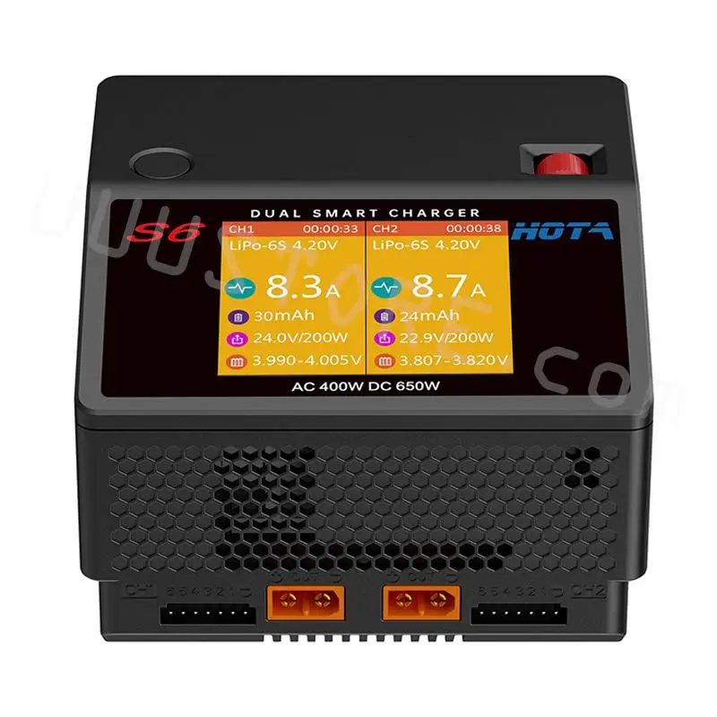 

HOTA S6 AC 400 Вт DC 2X325W Двухканальное умное зарядное устройство Dis зарядное устройство 1 ~ 6S для FPV гоночного дрона радиоуправляемого квадрокоптера модели игрушек