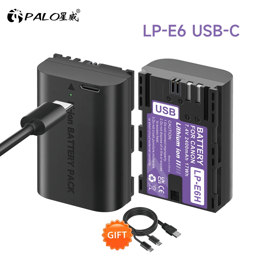 

Type-C LP E6 LPE6 LP-E6 2400mAh LP-E6N Battery for Canon EOS 5DS R 5D Mark II 5D Mark III 6D 7D 80D 90D EOS 5DS R Camera