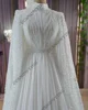 Chiffon Beaded Long Sleeve Muslim Wedding Dress for Bride Hijab Islamic Bridal Gowns High Neck Women Arabic Dubai Robe De Mariée 3