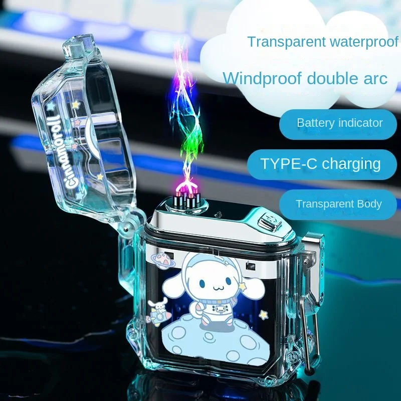 

Sanrio new waterproof rechargeable lighter Kulomi cute high-value creative personality transparent lighter double arc windproof