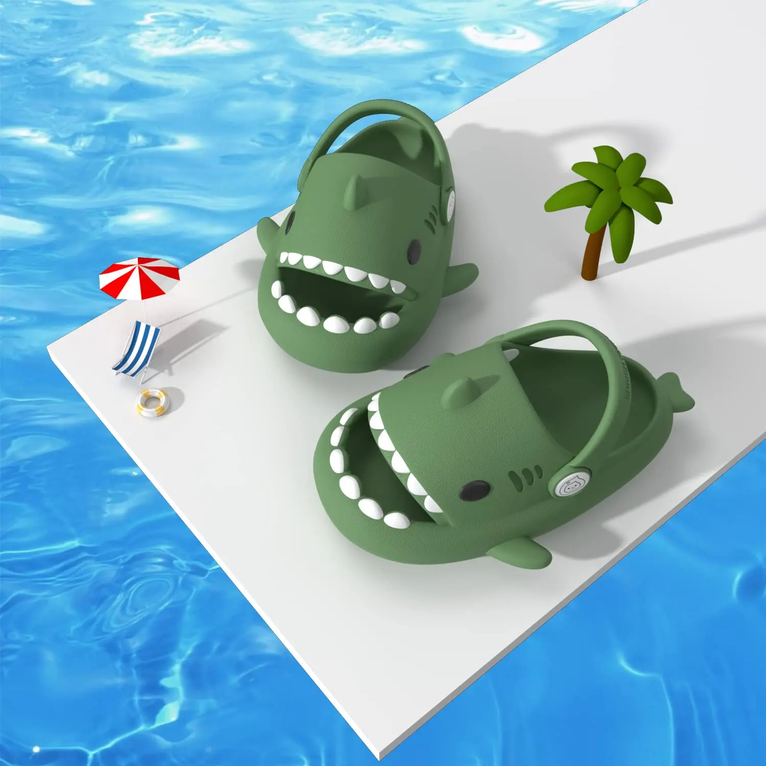 Bebealy Fashion Boys Girl Shark Slippers Cute Cartoon Shower Slippers Outdoor Non-Slip Cloud Sandals Cushioned Thick Sole Slides 6