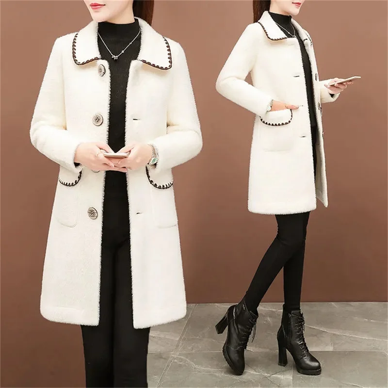 Short Imitation mink Velvet Spring Coat Women's 2022 New Autumn Winter Windbreaker Female Wool Jacket Long Pink Parkas Vintage