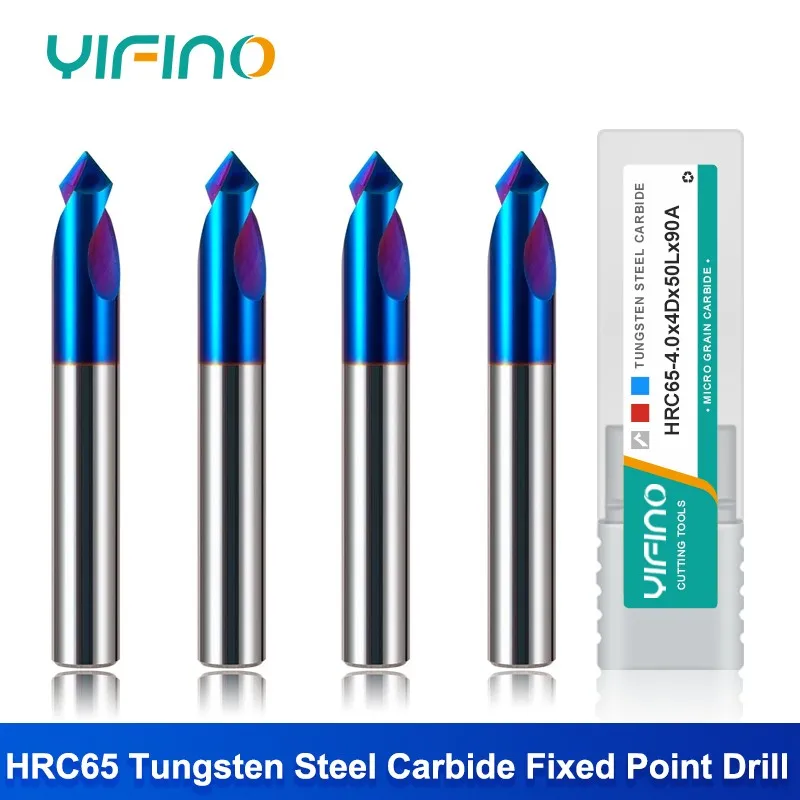 

YIFINO HRC65 60°90°120° Tungsten Steel Carbide Blue Nano Coating Drill CNC Machin Center Fixed Point Opening 2-Flute Drill Bits