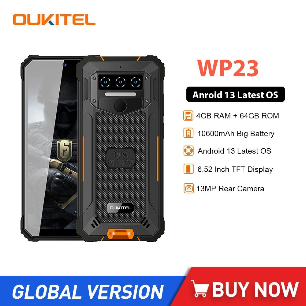 Oukitel WP23 смартфон с 5,5-дюймовым дисплеем, восьмиядерным процессором, ОЗУ 4 Гб, ПЗУ 64 ГБ, 6,52 мАч, 13 МП blackview c60 смартфон с 6 528 дюймовым дисплеем озу 4 гб пзу 32 гб 2022 мач 13 мп 5 мп