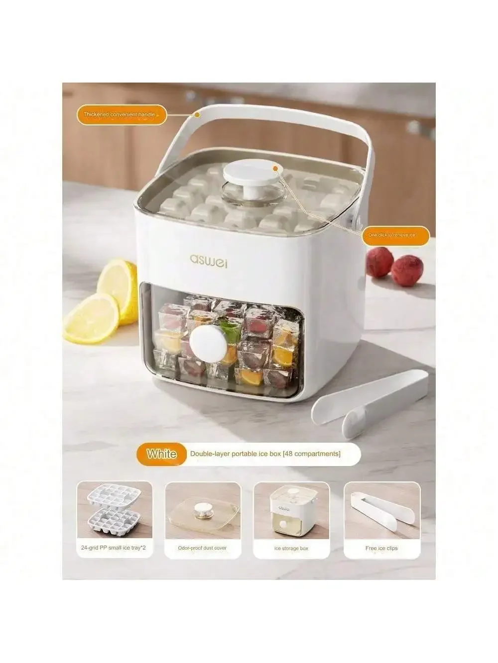 1pc Large Ice Cube Maker with Storage Bucket-Food-Grade Plastic, Easy Press Design for Perfect Sphere Ice Cubes