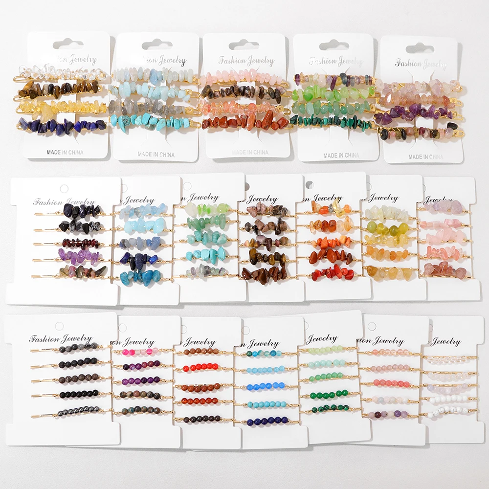 5Pcs Colorful Stone Hair Clips Natural Quartzs Amethysts Aagates Gem Jewelry Accessories