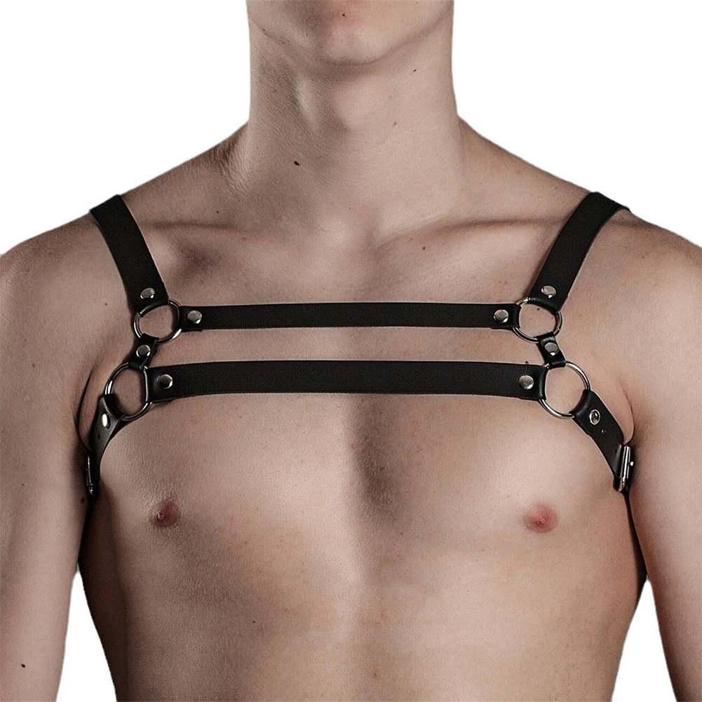 

Men PU Leather Sexy Chest Body Harness Straps Lingerie Bondage Clubwear Costume Shoulder Strap Athletic Workout Sport Fitness