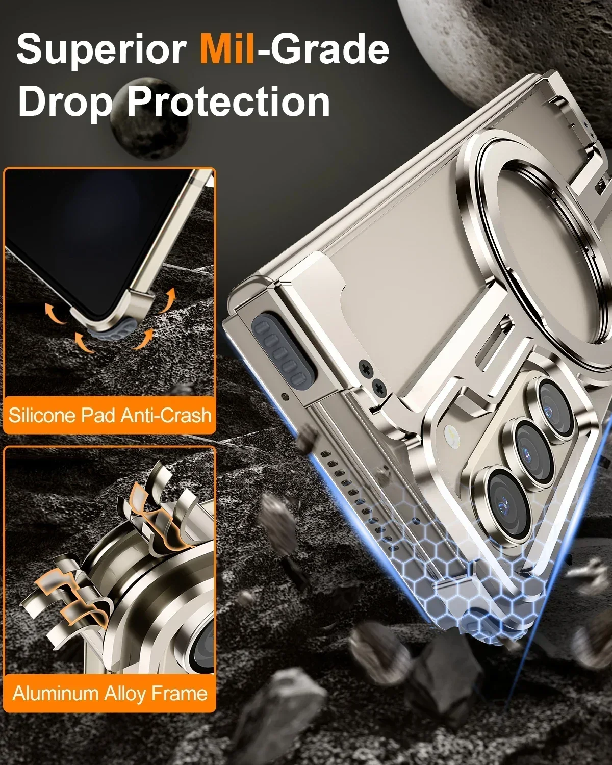 Eary for Samsung Galaxy Z Fold 6 5 Case with Magnetic Stand Magsafe Protective Cover Metals Frameless Bumper Wireless Charging