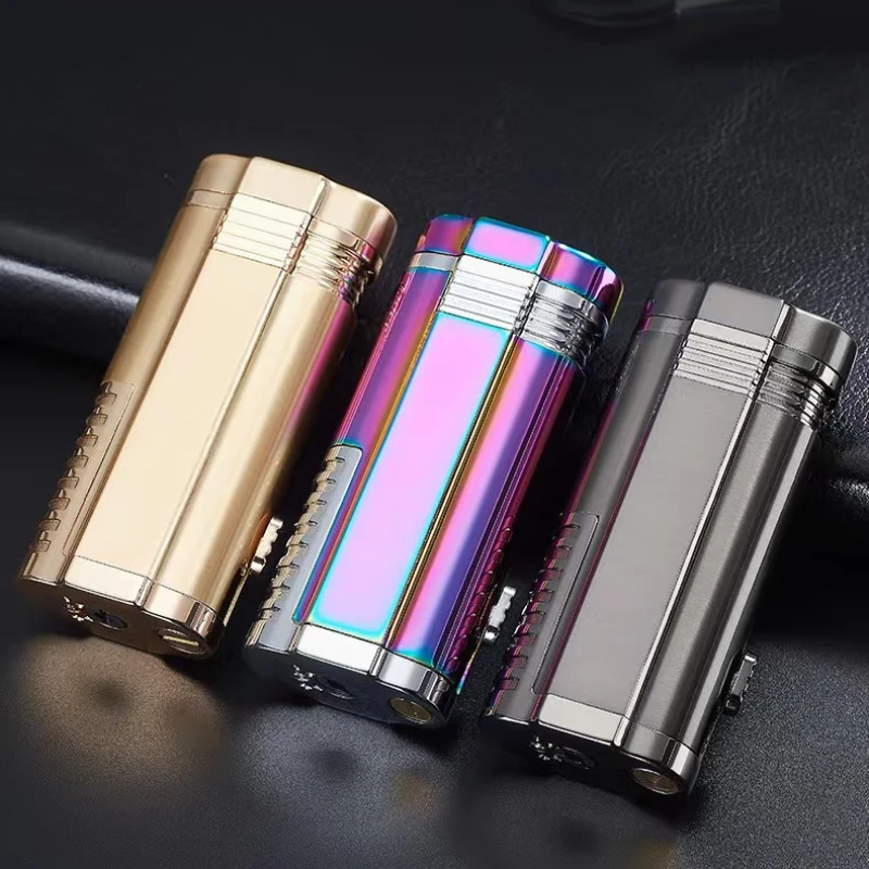 Triple Torch Butane Gas Turbine Jet Lighter Cigar Drilling Metal Outdoor Windproof Cigarette Camping Kitchen Man Gift Lighter 5