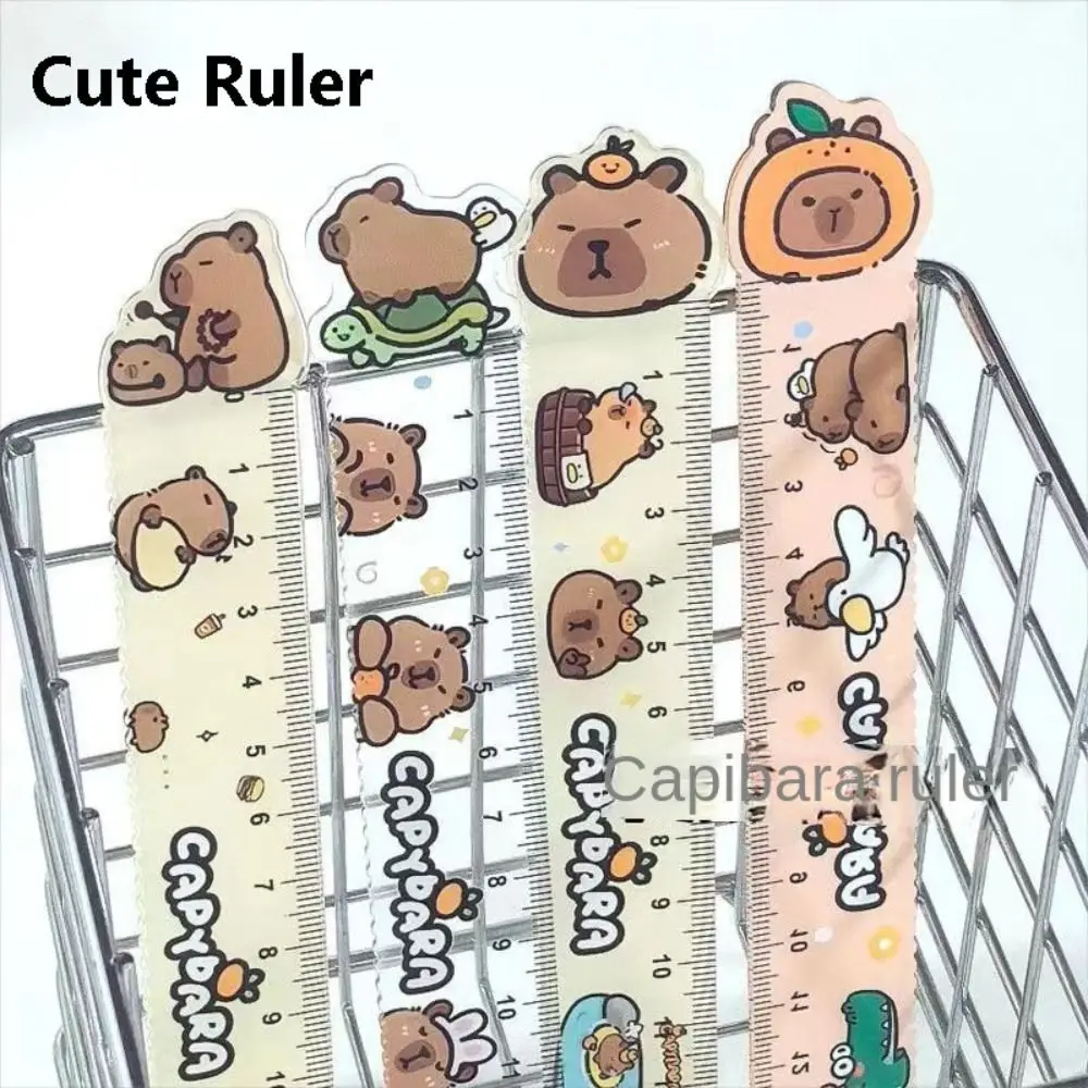 1Set Cute Cartoon Capybara Metric Ruler Plastic Straightedge High Appearance Measuring Too Triangle Ruler Student Protractor triangle ruler ruler set plastic ruler digital protractor