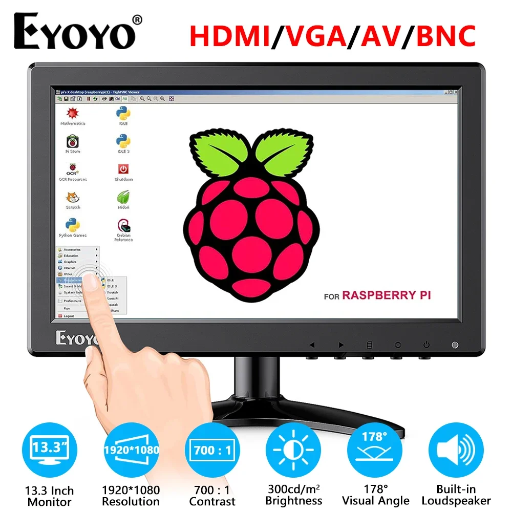 Monitor Desktop Touchscreen Eyoyo Display Tft Da 10 Pollici 1280X800 Con Altoparlante Porta Usb Hdmi Vga Per Computer Portatile Raspberry Pi