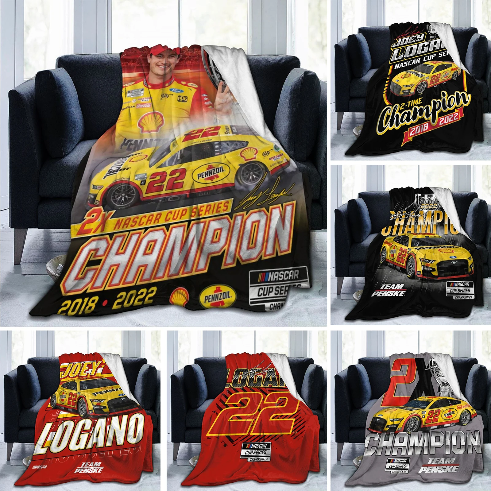 

3D Print Joey Logano 22 2X Champion Blanket Soft Sofa Cover Throw Blanket Fleece Tapestry Warm Bed Blankets for Bedroom Couch