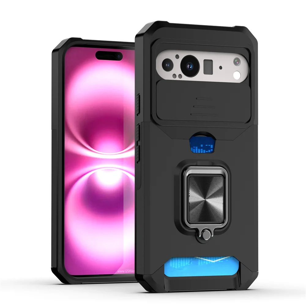 Luxurious Magnetic Phone Case with Slide Camera Protection and Folding Ring Stand