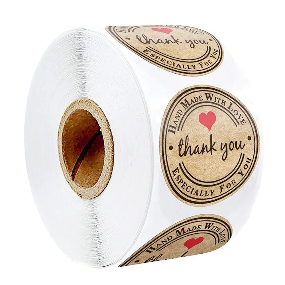 50-500pcs 1-inch Kraft Paper Thank You Stickers Heart-shaped Sealing Labels Stickers Packaging Stationery Scrapbooks self adhesive stickers adhesive stickers roll packaging stickers handbook stickers packaging stickers kraft paper stickers diy scrapbooking accessories thank you stickers