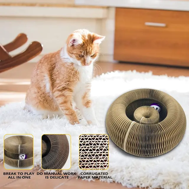 Magic Cat Scratch Organ Board Cat Toy with Ball Cat Grinding Claw Cat Climbing Frame Kitten Round Corrugated Cat Scratching Toy 4