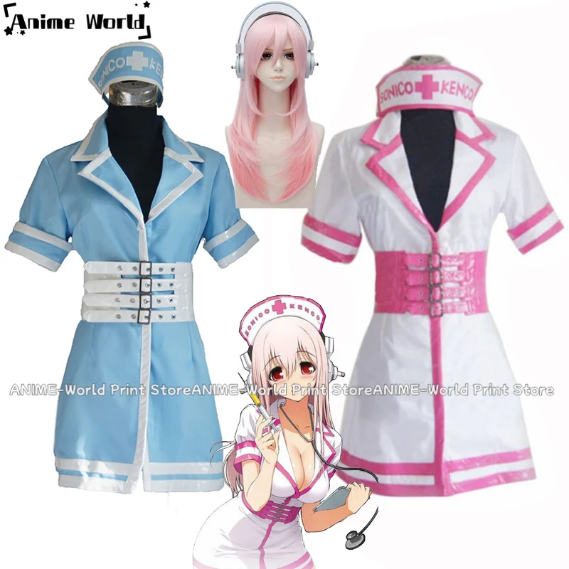 ใCustom Sizeใ2020 Super Sonico SONICOMI Nurse Outfit Supersonico 60cm Long Pink Ombre Hair Heat Resistant Cosplay Wig - AliExpress 200000532