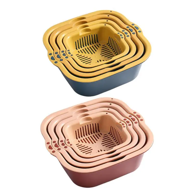 

Food Strainer Vegetable Fruits Washing Drain Basket 8pcs Stackable Kitchen Draining Water Bowl Set Spaghetti Pasta Colander Bowl