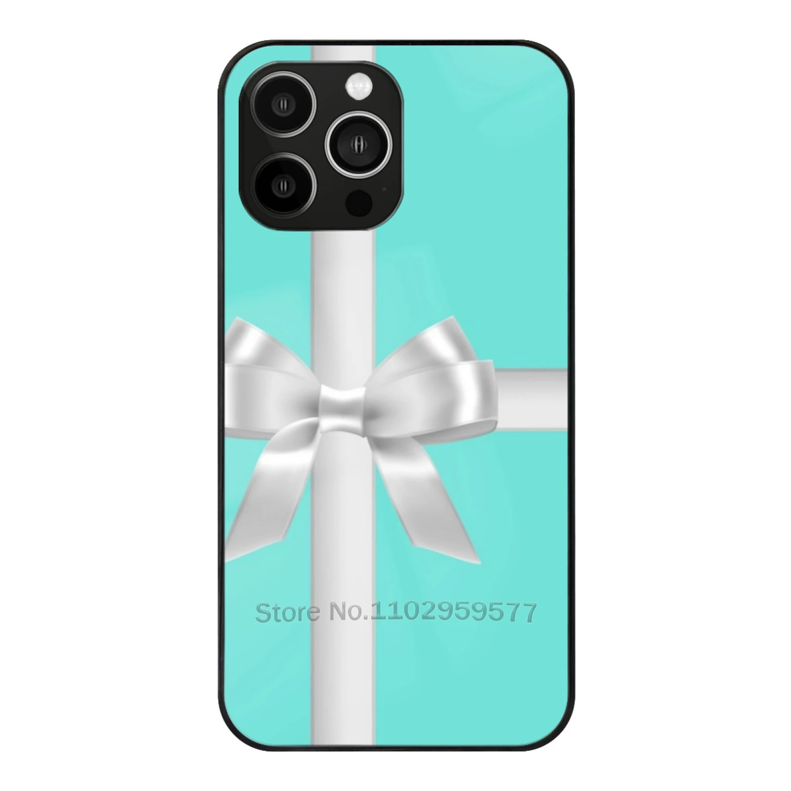 

Blue Gift Tempered Glass Shell For Iphone 13 14 12 11 15 Pro Max Mini 8 7 X Xr Xs Plus Phone Case Girls Girly Trendy Modern