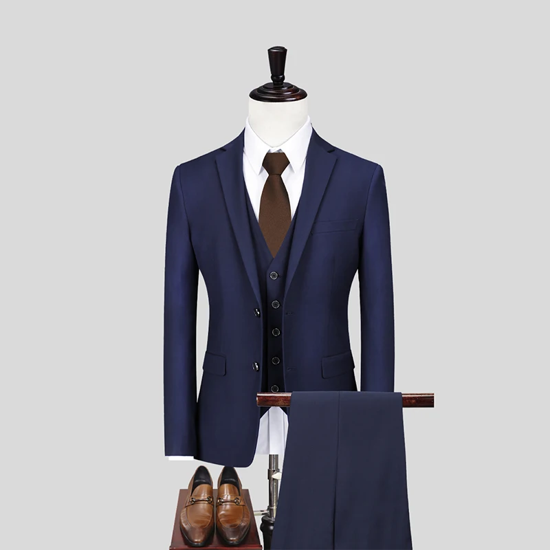 

High Quality (Blazer+ Vest + Trousers) Men Elegant Fashion Trend Simple Wedding Business Casual Gentleman Suit Three Piece