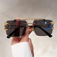 Lunettes de soleil à double pont vintage pour femmes et hommes, lunettes de soleil dégradées, nuances carrées, décor guépard, sans monture, métal, UV400 Respzed 3