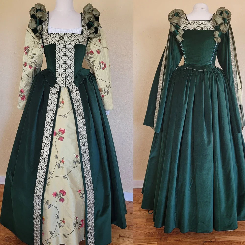 Costume Elisabettiano Tudor Verde Costume Da Donna Storica Royal Court Tudor Queen Costume Abito Medievale Vintage Rinascimentale Ball Gown