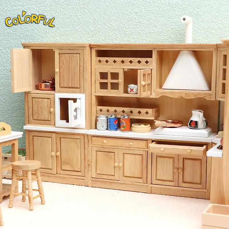 

1Set 1:12 Dollhouse Miniature Kitchen Furniture Sink Cabinet Stove Cabinet Cupboard Cooking Table Stool Model Decor Toy