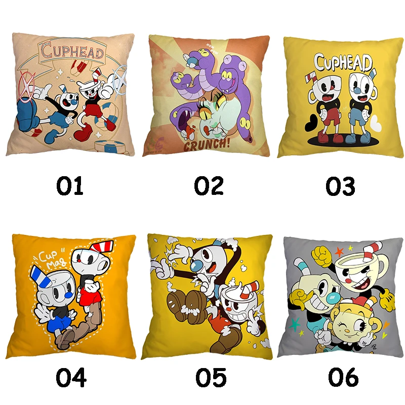 Cute CUPHEAD Pillow Case Cartoon Print Pillowcover for Living Room Sofa Cushion Cover Decor Kids Birthday Gift No Pillow 45*45cm