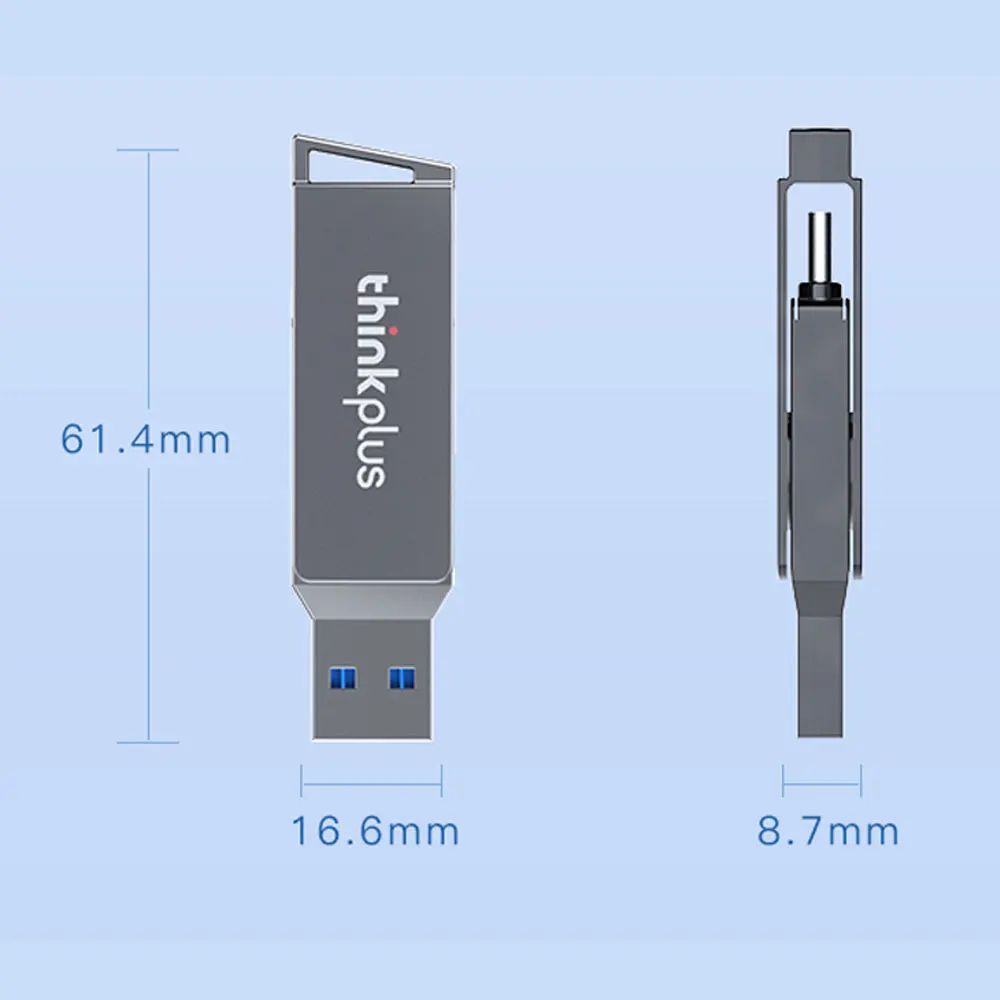 Lenovo Thinkplus-tipo c Flash Drive Stick Otg Dual-port Stick Usb de Metal Rotativo Disco u Usb 3.2 32gb 64gb 128gb 256gb Mu251 - Imagem 4
