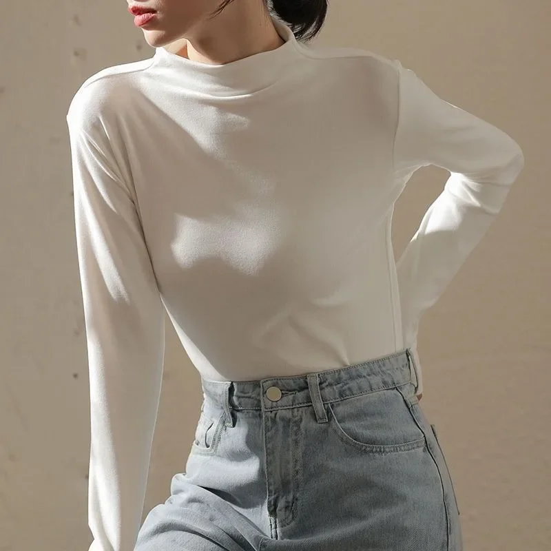 

2024 New Modal Half-turtleneck Undershirt Women Autumn Winter Long-sleeved Top Thin T-shirt Underneath Versatile Single Bottom