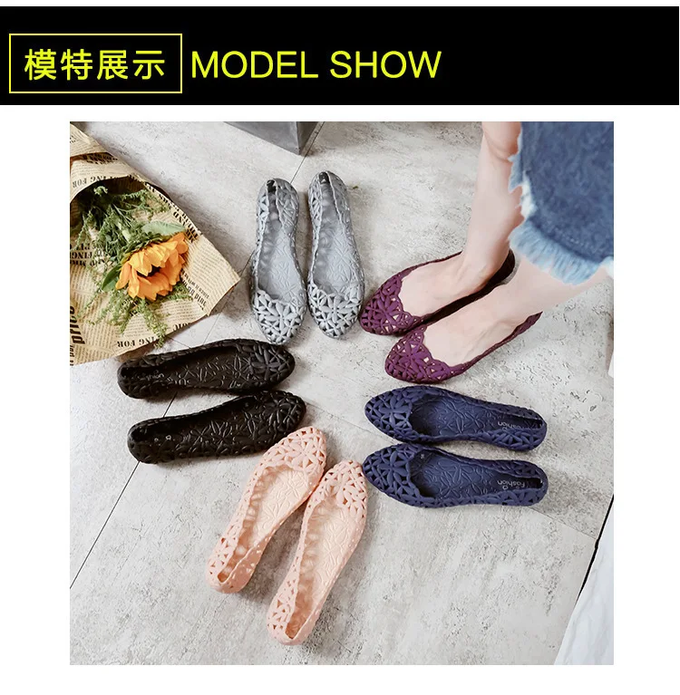 S7f5bae93289e4daa9f2c30f01e97ce39G Durable Women’s Black Jelly Flats Non-slip Breathable Casual Sandals
