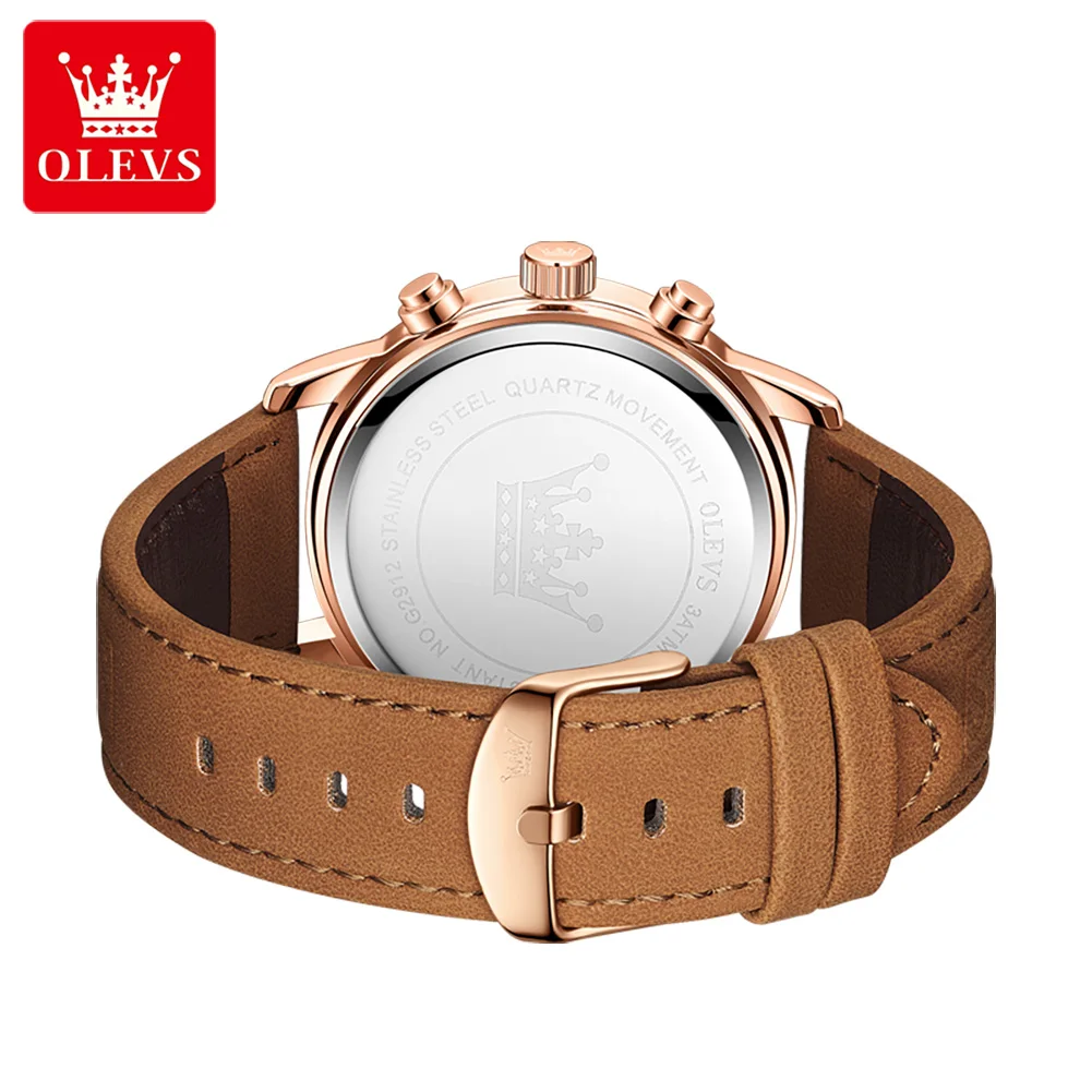 OLEVS New Brown Quartz Watch for Men Sports Leather Waterproof Luminous Classic Mens Watches Top Brand Luxury Wristwatch Reloj