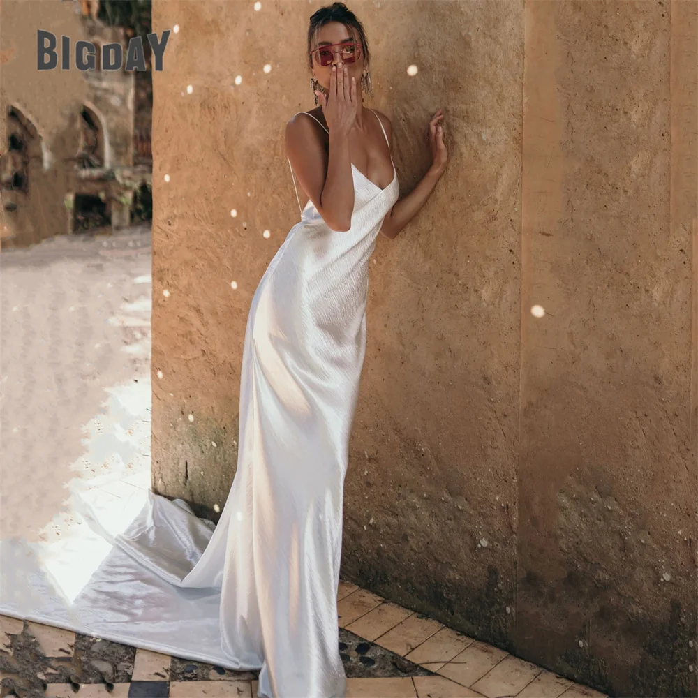 Modern V-Neck Wedding Dress 2025 Mermaid Spaghetti Straps Open Back Simple Sleeveless Bridal Gown Vestido De Noiva Customized 10 S7f5bd090b81648fa99e00073c935469eb