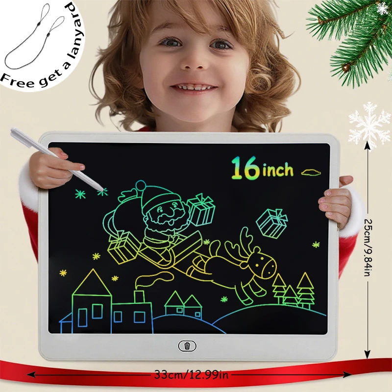 Tavoletta da scrittura LCD da 16 pollici Grande tavolo da disegno elettronico a colori Schermo cancellabile Giocattoli educativi perfetti Compleanno Regalo di Natale