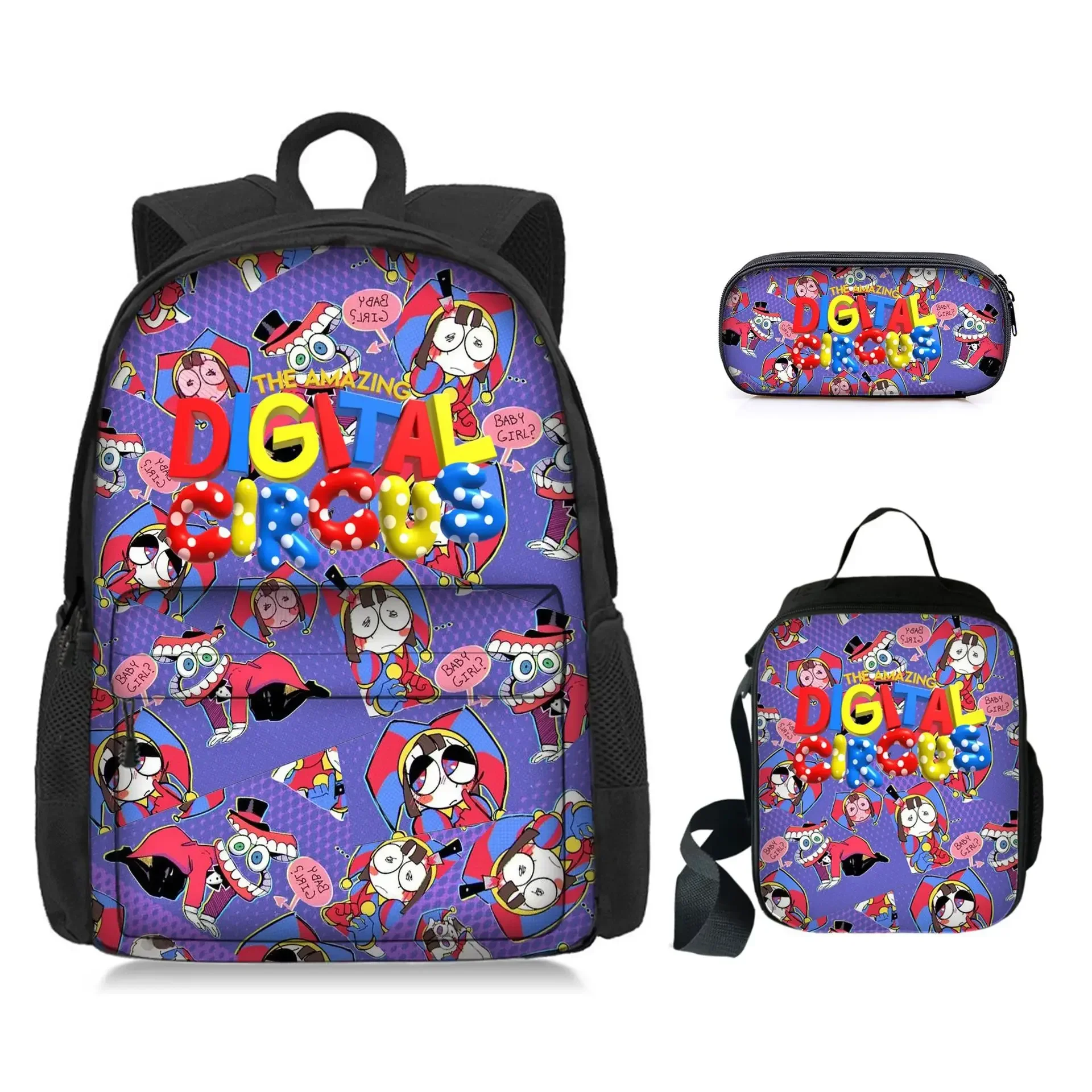 

3Pcs Set THE AMAZING DIGITAL CIRCUS Backpacks Boys Girls Bookbag Students School Bags Cartoon Kids Rucksack Lunch Bag Pen Bag