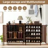5 Tier Boho Wooden Shoe Cabinet - Adjustable Shelves & Curved Iron Rattan Door Shoe Storage Organizer 4