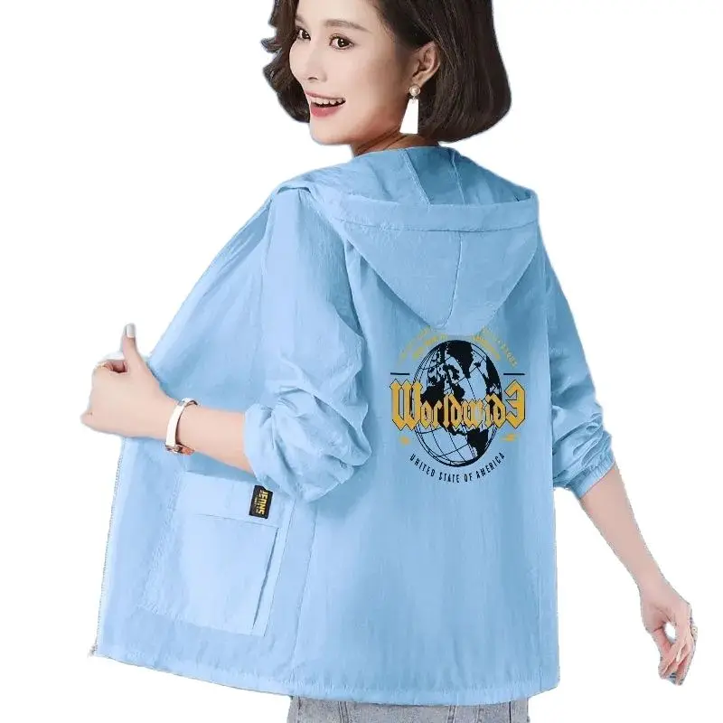 

Женская Солнцезащитная одежда, новинка 2023, летнее пальто, Корейская версия, свободная дышащая Солнцезащитная одежда с УФ-принтом