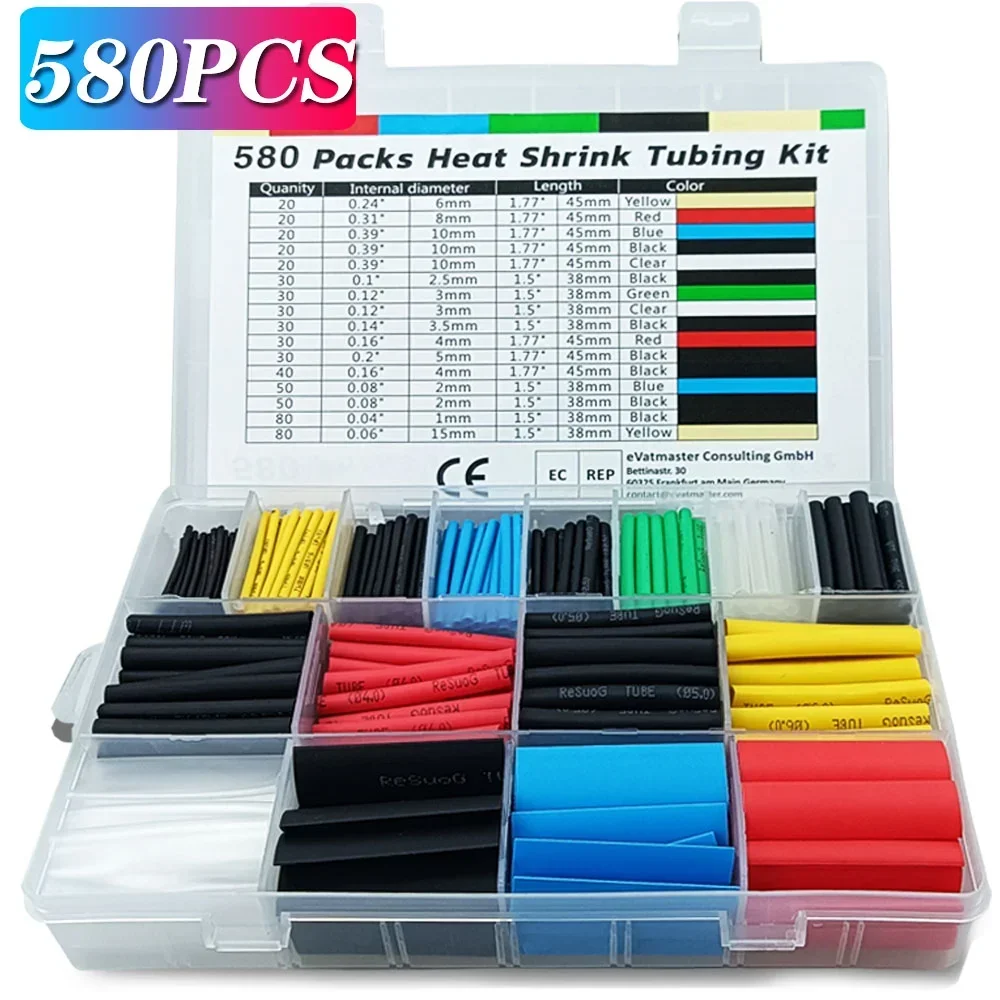 2:1 Shrinkable Wire Shrinking Wrap Tubing 580/530/127PCS Heat Shrink Tubing kit Wire Connect Cover Protection with Hot Air Gun heat shrink tube,heat shrink tubing,heat shrink tube kit,heat shrink cable sleeve