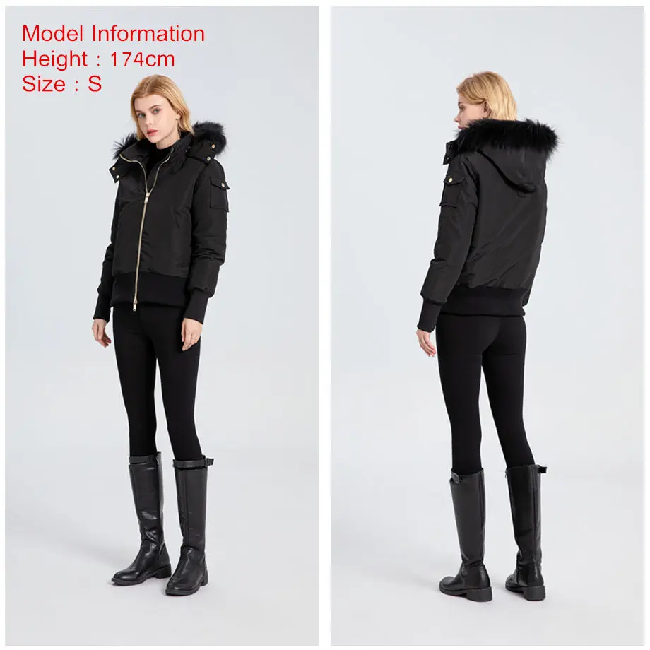 AS winter fashion woman bomber coat filled down Adult jacket with nature fur metal gold zipper