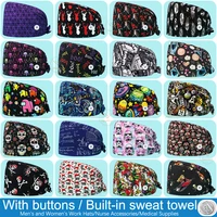 Adjustable Festival Cartoon Print Cotton Nurse Surgical Caps Woman Veterinary Pet Shop Scrubs Hat Dentist Working Cap Scrub Hats 1