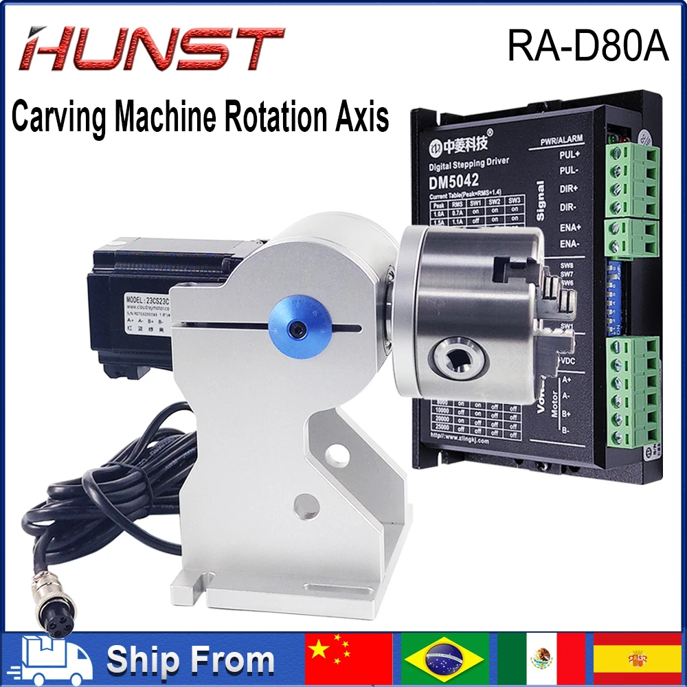 Accessoire rotatif Hunst D80 avec mandrin à 3 mors, compatible avec le pilote DM5042 pour machine de marquage laser UV, CO2 et fibre