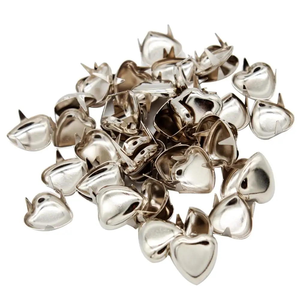 50Pcs DIY Love Heart Metal Rivets Claw Studs Bags Clothes Hats Leather Decor
