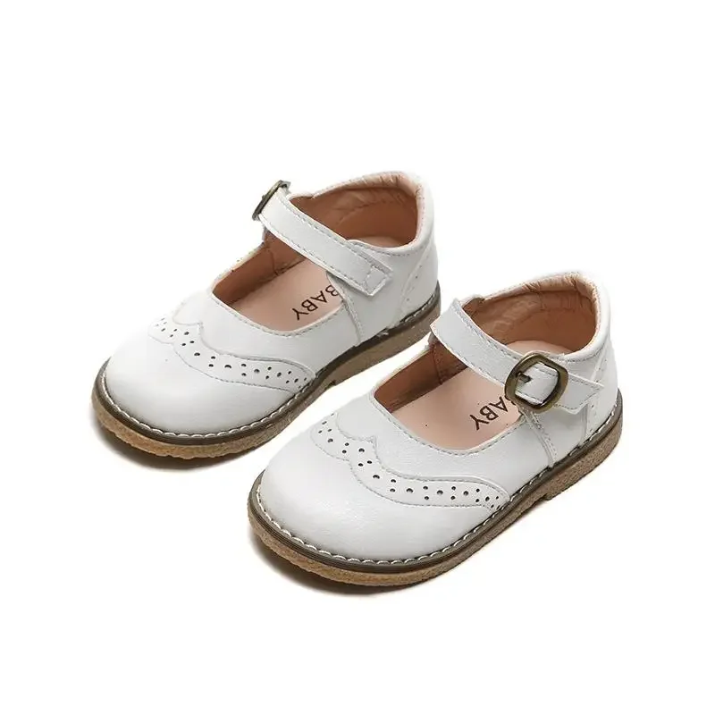 New Grils Leather Shoes Casual Girls Autumn Winter Kids Pu Show White Shoes Children's  Black Pink size 21-30 Flats 6