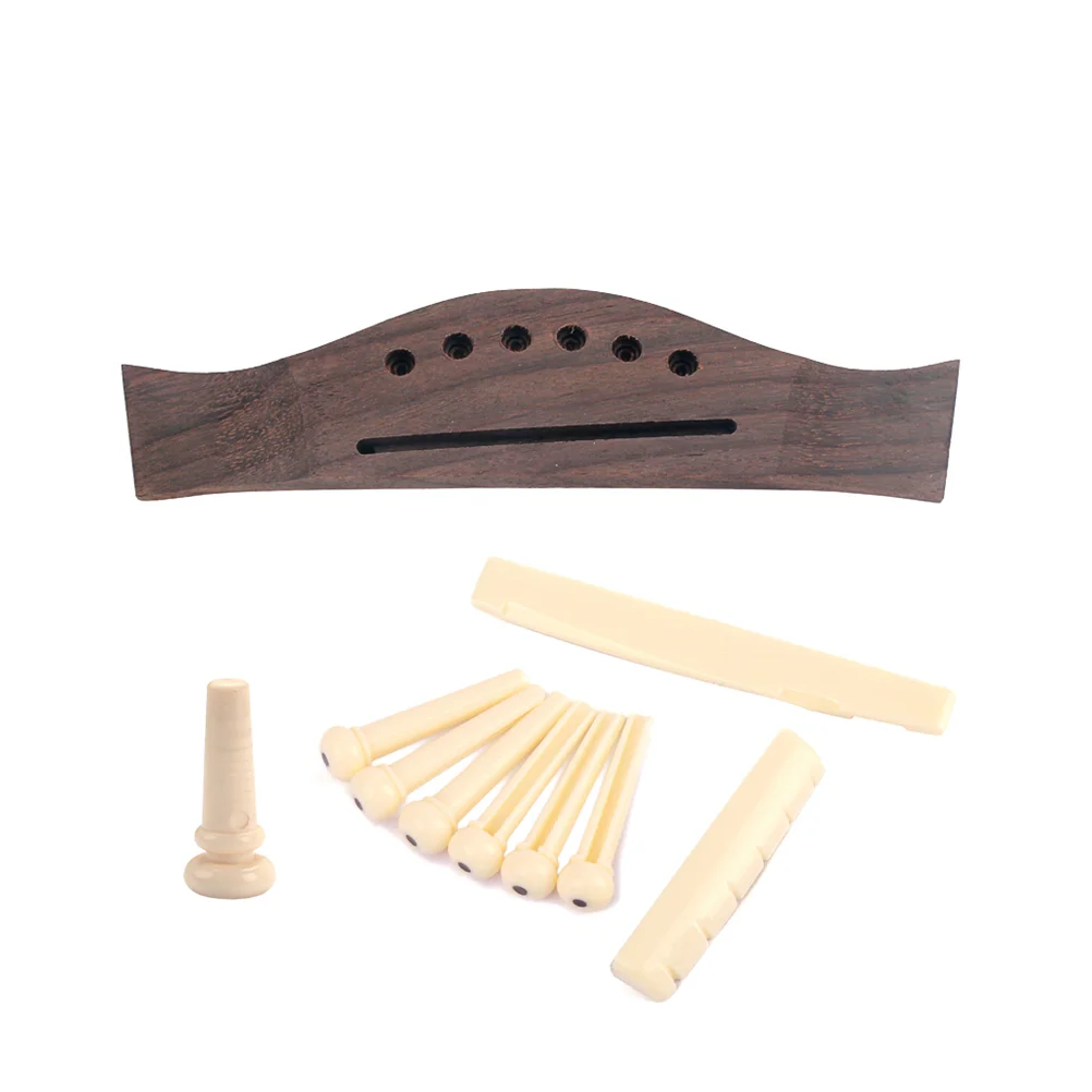 

6-String Rosewood Saddle Plastic Guitar Saddle Nut Slotted Bridge Endpins for Folk Classical Acoustic Guitar Replacement Parts