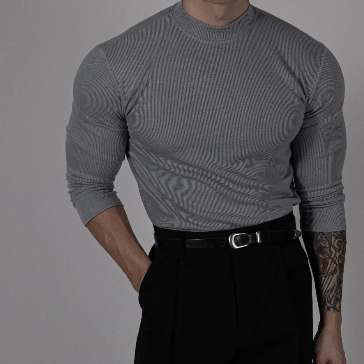 New 280g Long Plush Sports Casual Long Sleeve Men's Polo/Turtle Neck Solid Color Stretchy Outerwear Knitted Base Layer