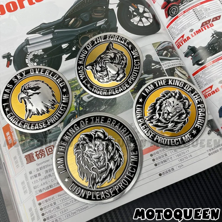 

3D Emblem Logo Tank Pad Oil Cover Dome Fender Engine Hood Vintage Motorcycle Aluminum Decals Stickers For Tiger Eagle Lion