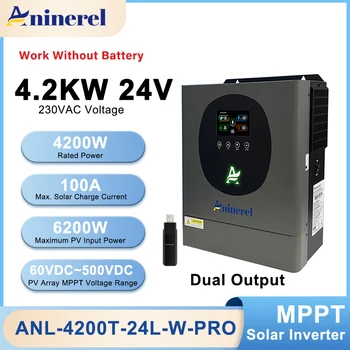 Inverter Solare Ibrido Aninerel 4.2KW 24V con Doppia Uscita, Display LCD a Colori, Inverter On/Off Grid MPPT 100A con WiFi, Spedizione UE
